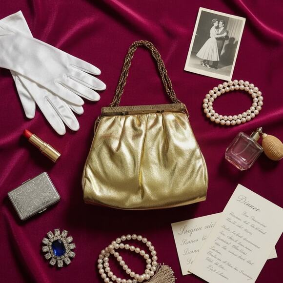 Vintage 1950s Gold Lamé Evening Bag - Picture 1 of 15